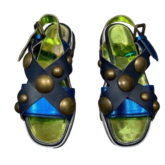 DIESEL Sandals Criss cross Chunky Studs Size 37 US7 Navy - Picture 1 of 15